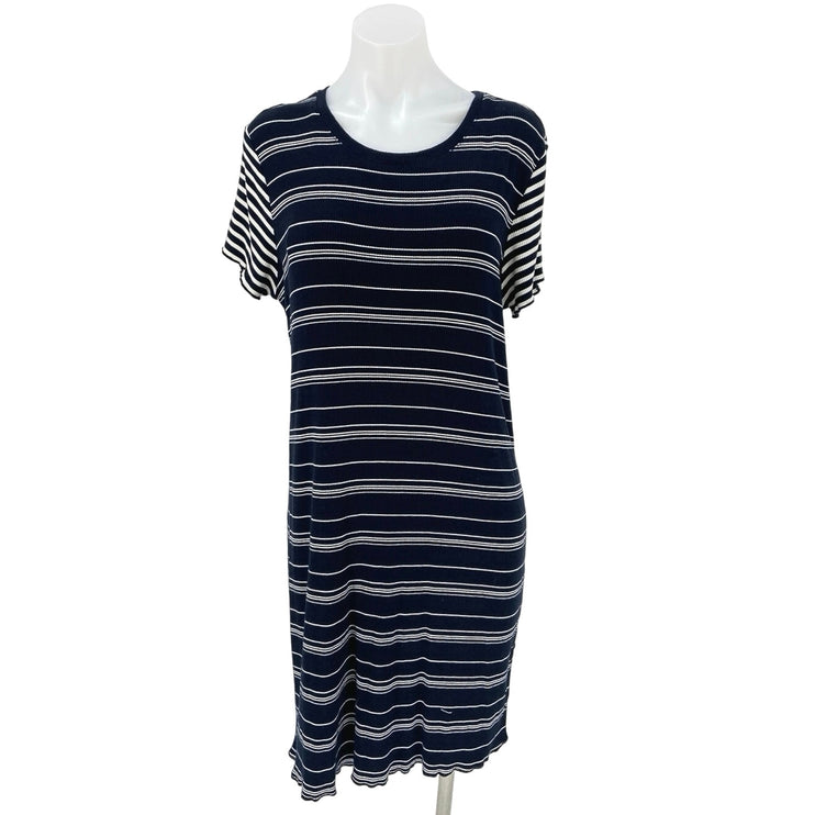 Vince Camuto Blue Stripe Crew-Neck Short Sleeve Rib Knit Mini T-Shirt Dress XL