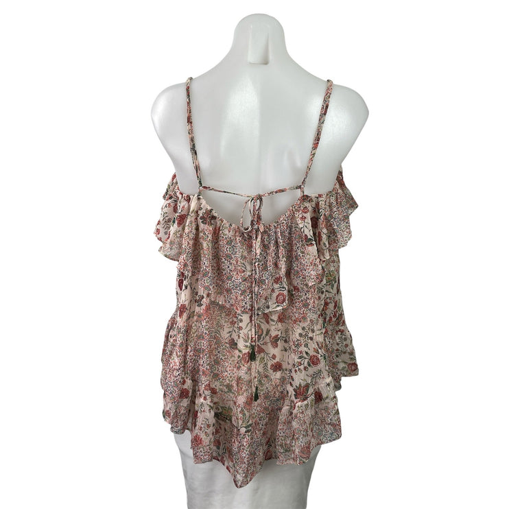 Victoria's Secret Women's Pink Ruffle Floral Sleeveless Boho Cami Blouse Top M