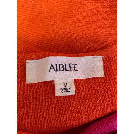 Aiblee Orange Pink Colorblock Cut Out Sleeveless V Neck Maxi bodycon Dress Sz M