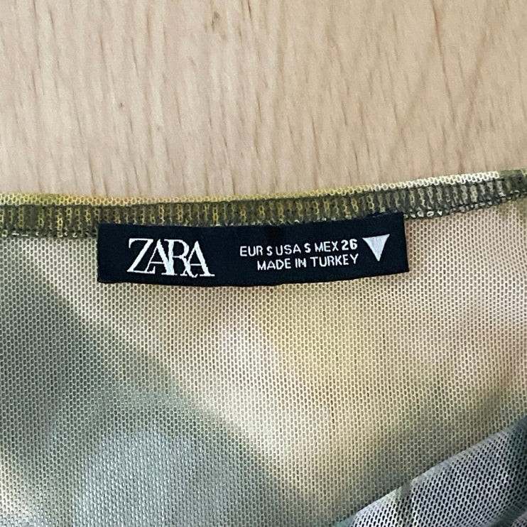 Zara Marble Mesh Tulle Ruched Asymmetric One Shoulder Long Sleeve Blouse Top S