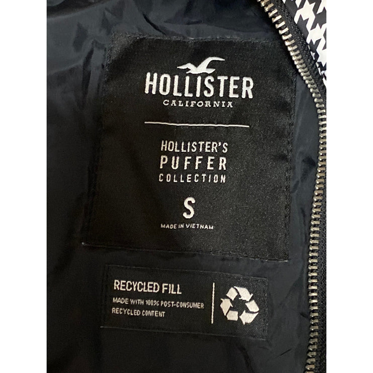 Hollister Women's Black White Houndstooth Long Sleeve Puffer Coat Jacket Size S