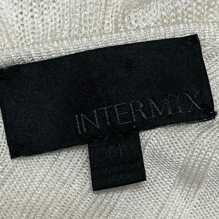Intermix Cream Long Sleeves Knit Tassel Ruffle Flounce Lace Up Blouse Top Size M