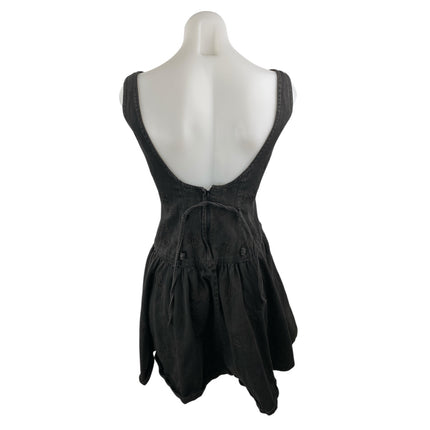 Warehouse Black Floral Embroidery Sleeveless Open Back Denim Fit & Flare Dress M