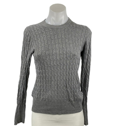 Zara Women's Gray Cable Knit Crew Neck Long Sleeve Slim Sweatshirt Sweater Top S