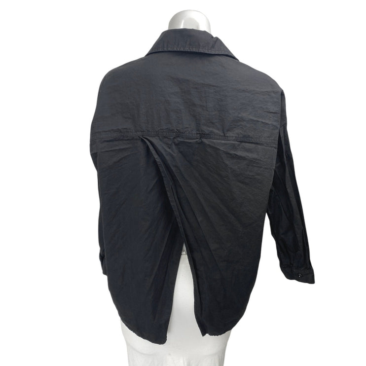 Amves Women's Black Asymmetric Button Down Long Sleeve Blouse Shirt Top Size S