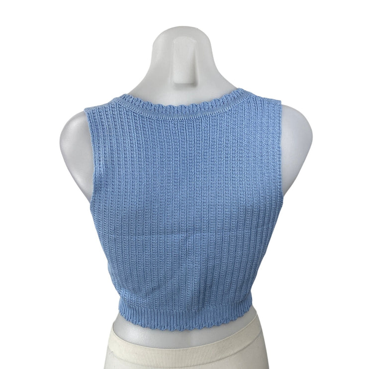 Miss Love Blue Rib Waffle Knit V Neck Sleeveless Cropped Sweater Vest Top Size M