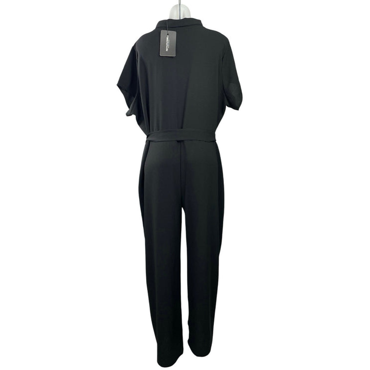 NEW PrettyLittleThing Black Short Sleeve Button Down Shirt Romper Jumpsuit Sz 18