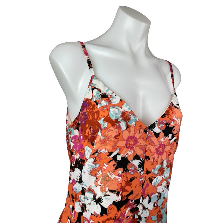 Design Lab Coral Floral Sleeveless V Neck Pocket Cami Tank Romper Shorts Size S