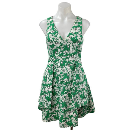 Zara Green Floral Print V-Neck Zip Sleeveless A-Line Fit & Flare Mini Dress Sz S