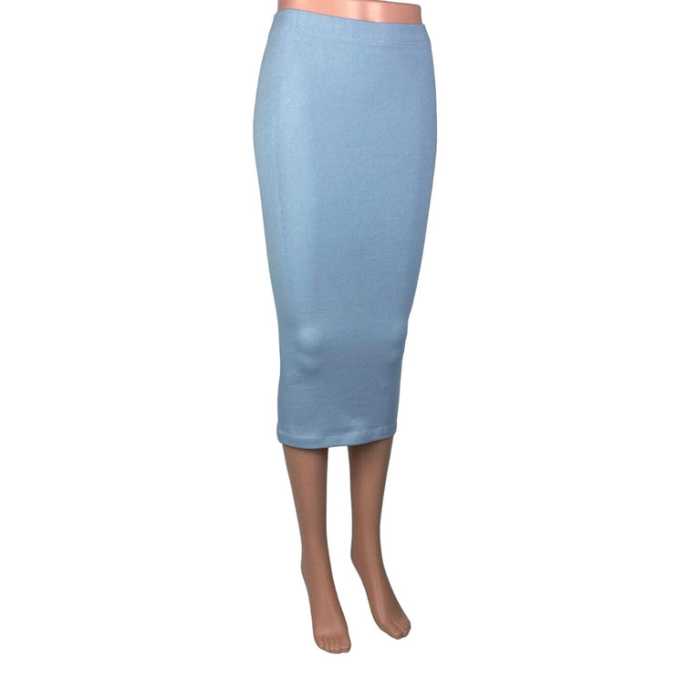 Zara NWT Women's Light Blue Cotton Seamless Fitted Midi Pencil Skirt Size XS/S