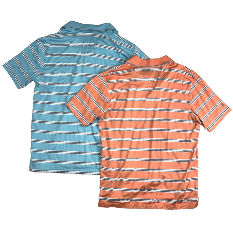 Brooks Brothers Lot of 2 Blue Orange Short Sleeve Striped Polo Shirt Bundle Sz L