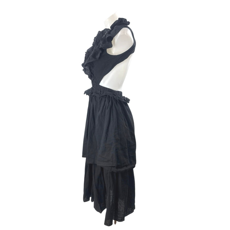 Reverse Womens Black Ruffle Cutout Deep V Neck Layered Midi Flare A-Line Dress S
