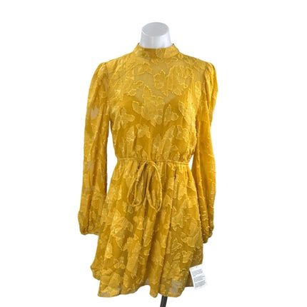 NEW Asos Mustard Yellow High Neck Long Puff Sleeve Fit & Flare Mini Dress Size 6
