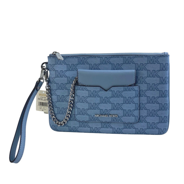 NEW Michael Kors Jet Blue MK Signature 2 In 1 Card Case Wristlet Clutch Bag