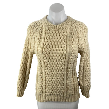 Arans Women's Cream Cable Knit Crew Neck Raglan Sleeve Fisherman Sweater Top S