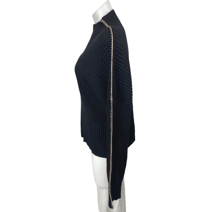 Vici Women's Black Ribbed Knit Long Sleeve Stitch Turtleneck Sweater Top Size M