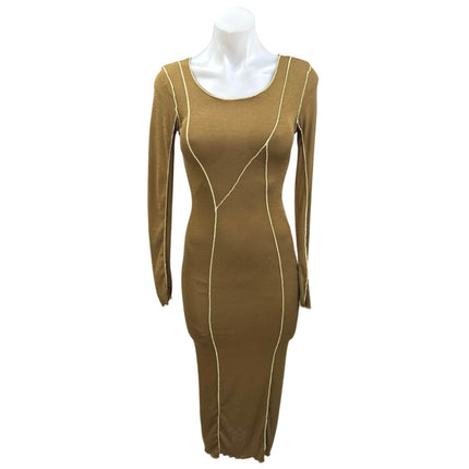 Topshop Olive Green Exposed Seam Knit Long Sleeve Bodycon Midi Dress Size 2