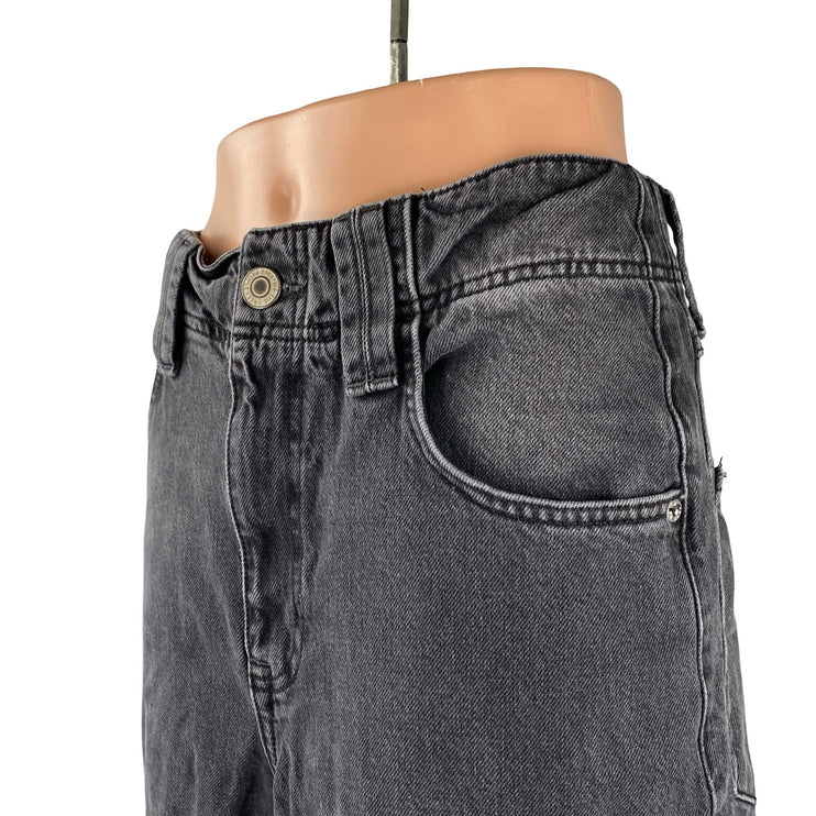 Free People Women's Black High Waist Baggy Flare Wide Leg Denim Jeans Pants 25