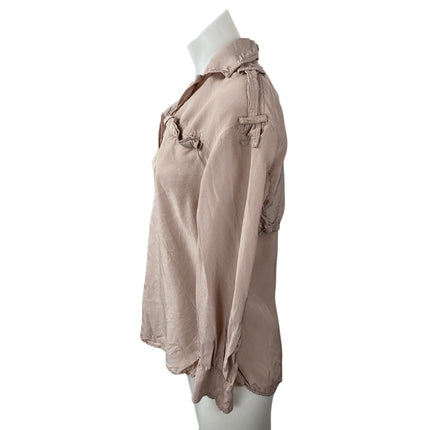 Zara Women's Beige Collared Long Sleeve Buttoned Utility Shirt Blouse Top Sz XS