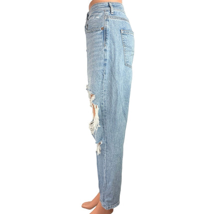 American Eagle Blue Light Wash Distressed Stretch Cropped Straight Jeans Size 12