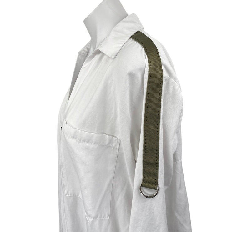 Zara Women's White Long Sleeve Button Down Oversized Pocket Blouse Shirt Top M