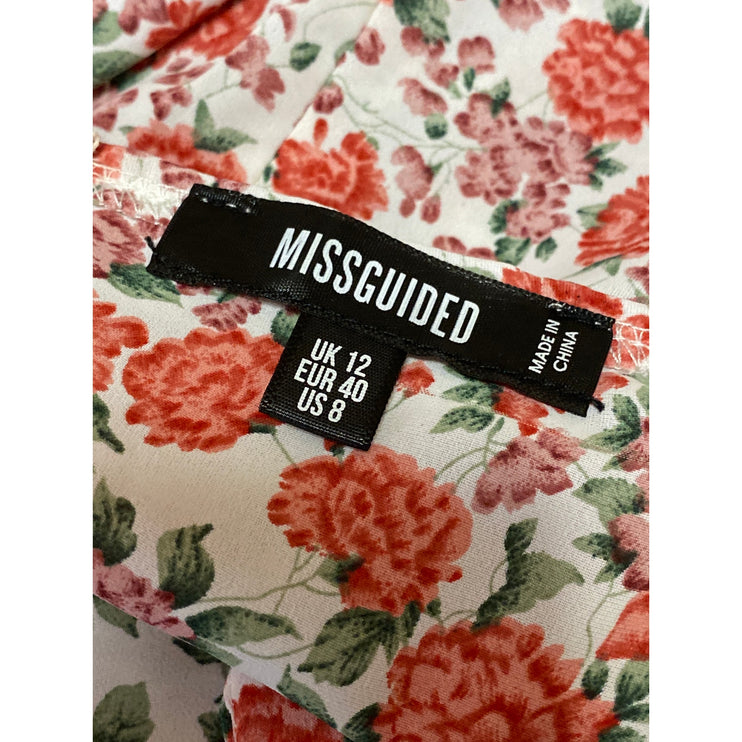 Missguided Multicolor Floral Ruffle V Neck Babydoll Swing A Line Mini Dress Sz 8