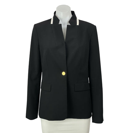 Calvin Klein Black Long Sleeves Flap Pocket Single Breasted Blazer Coat Jacket 8