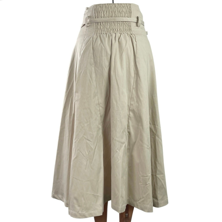 NEW Majestic Legon Beige High Waisted Smocked Tie Pleated A Line Mini Skirt Sz S