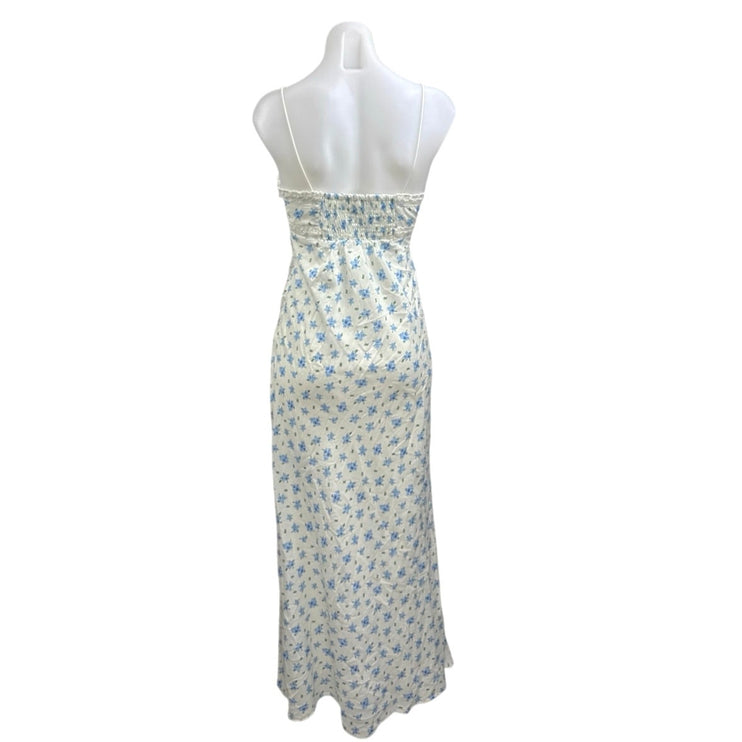 Kiss The Sky Juliette White Blue Floral Sleeveless Cami Camisole Maxi Dress XS