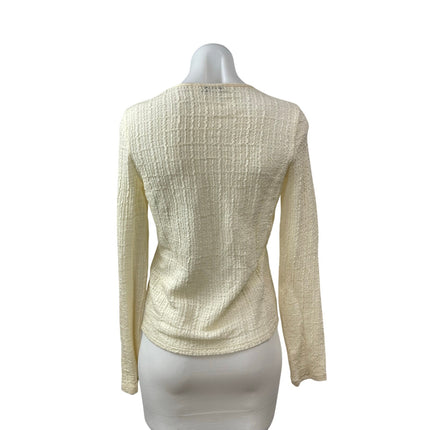 Vince Women's Yellow Cream Textured Long Sleeve Crew Neck Blouse Top Size M