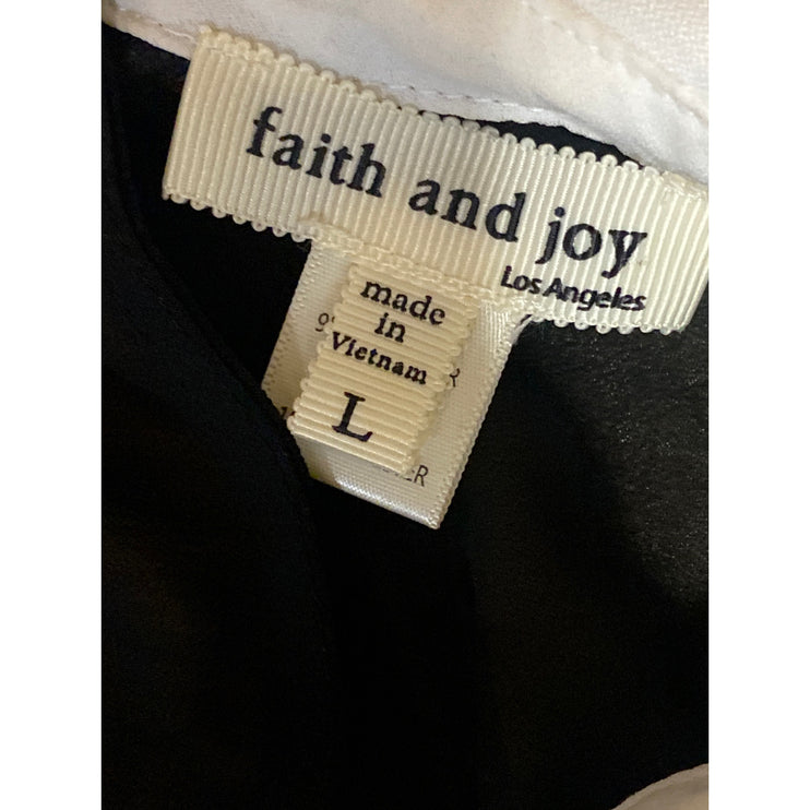Faith and Joy Women's Black Mesh Long Sleeve Collared Layered Blouse Top Size L