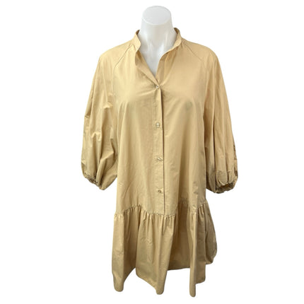 & Other Stories Cream Beige Button Down Balloon Sleeve Ruffle Midi Shirt Dress S