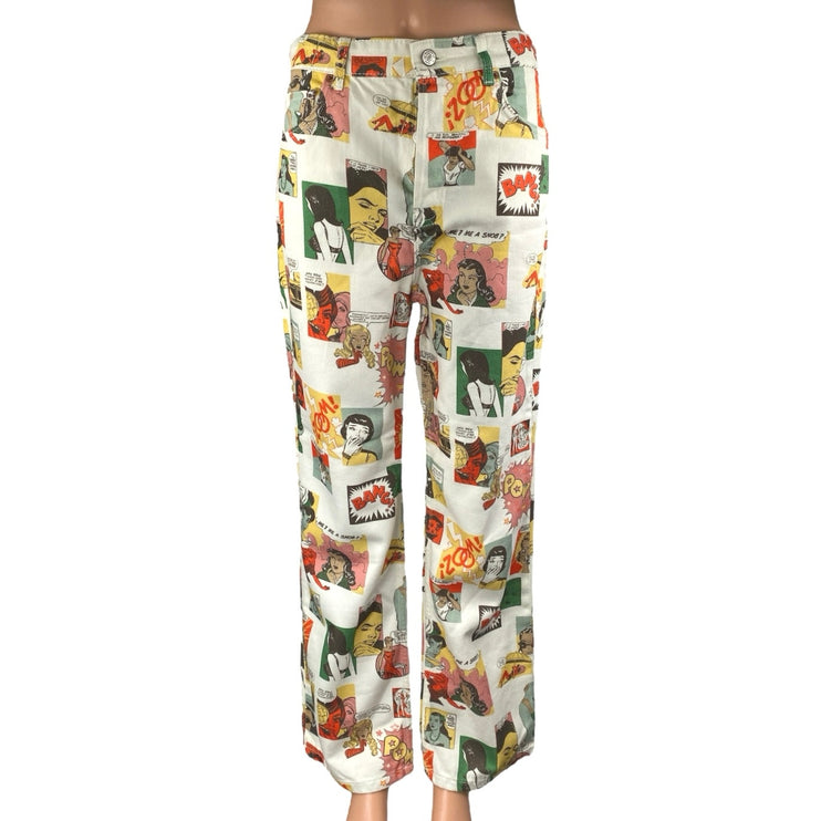 Reformation Comic Multicolor High Waisted Straight Leg Denim Jeans Size 28