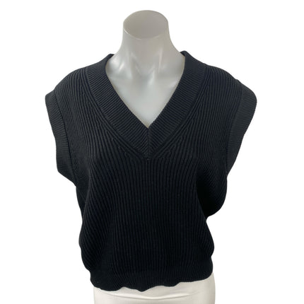 Zara Women's Black Ribbed Knit V Neck Sleeveless Crop Sweater Vest Top Size M