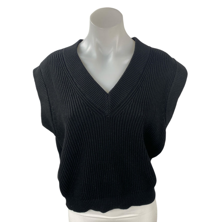 Zara Women's Black Ribbed Knit V Neck Sleeveless Crop Sweater Vest Top Size M