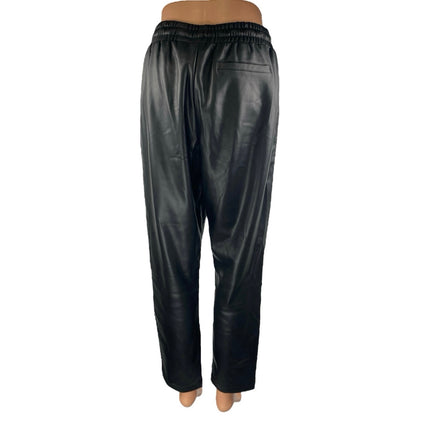 Wat. The Brand Women's Black Faux Vegan Leather Tapered Trousers Pants Size 14