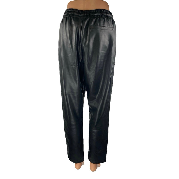 Wat. The Brand Women's Black Faux Vegan Leather Tapered Trousers Pants Size 14