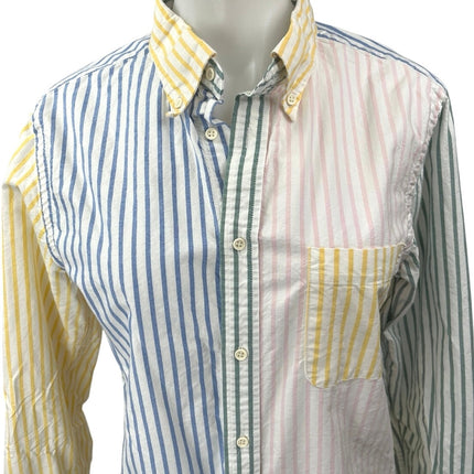 Rowing Blazers Blue Yellow Striped Colorblock Pocket Button Down Shirt Top Sz S