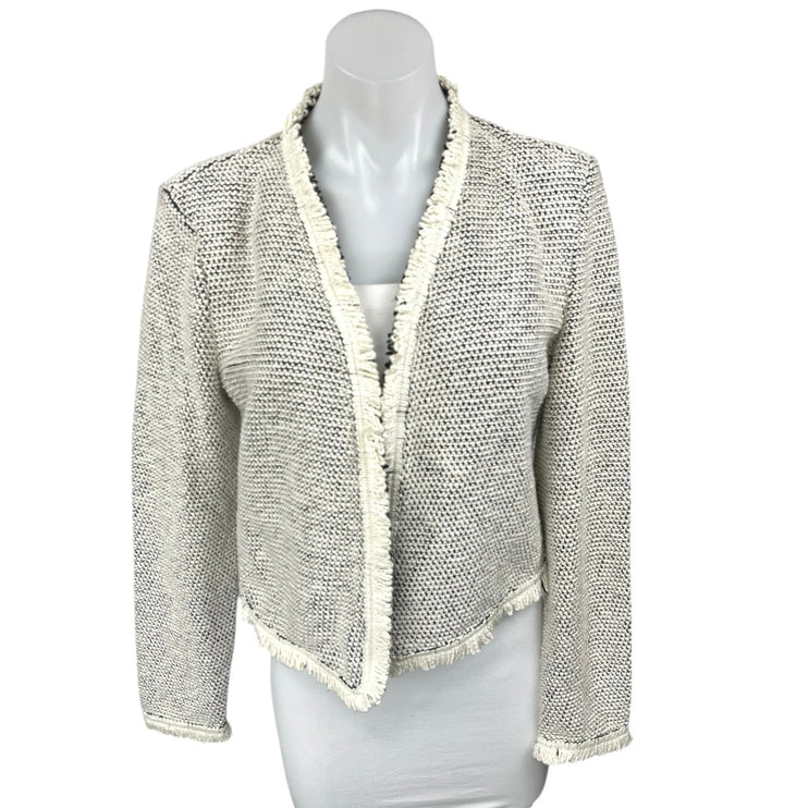 Bagatelle Gray Metallic Tweed Long Sleeve Open Front Fringe Blazer Coat Jacket S