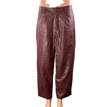 Anthropologie Pilcro Women's Burgundy Faux Leather Baggy Trousers Pants Size 29
