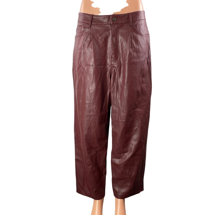 Anthropologie Pilcro Women's Burgundy Faux Leather Baggy Trousers Pants Size 29