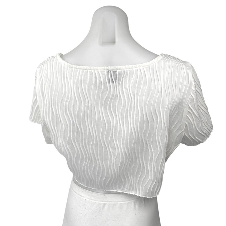 Princess Polly White Short Sleeve Pleated Tie Cardigan Blouse Crop Top Size 10