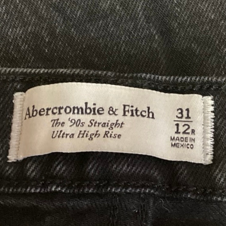 Abercrombie & Fitch 90's Straight Women's Black High Rise Stretch Denim Jeans 12