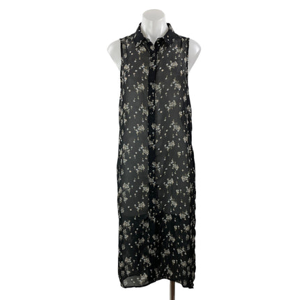 Nordstrom BP Black Floral Sleeveless Sheer Mesh Button Down Midi Shirt Dress S