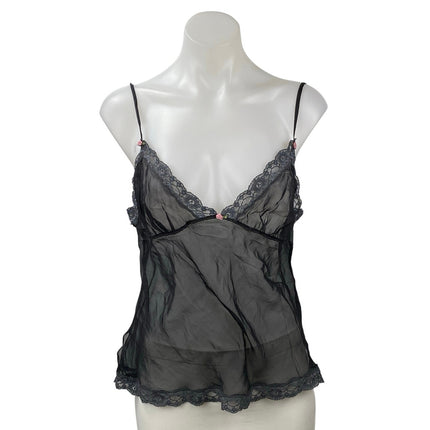 Skims Women's Black Lace Mesh Sheer Sleeveless Cami Camisole Slip Tank Top Sz M