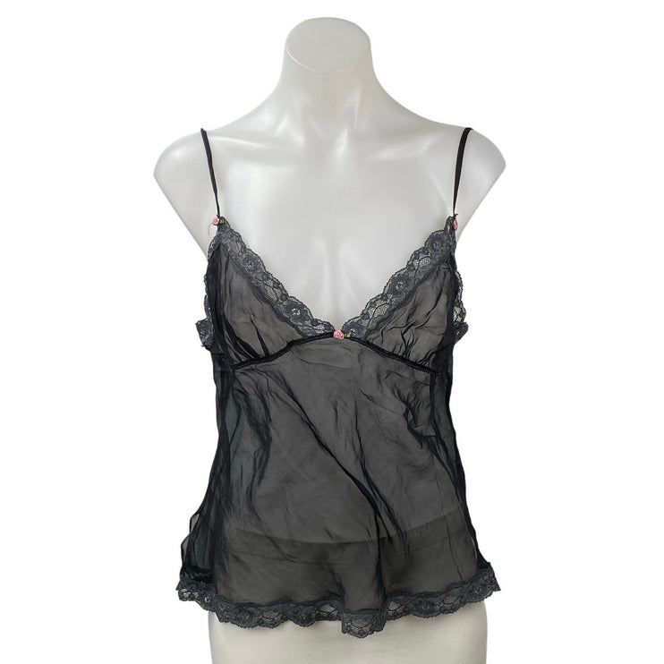 Skims Women's Black Lace Mesh Sheer Sleeveless Cami Camisole Slip Tank Top Sz M