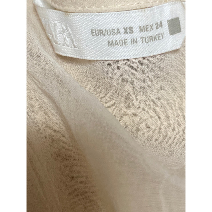 Zara Women's Cream Ruffle Tiered Tie Long Sleeve Shirt Blouse Top Size XS