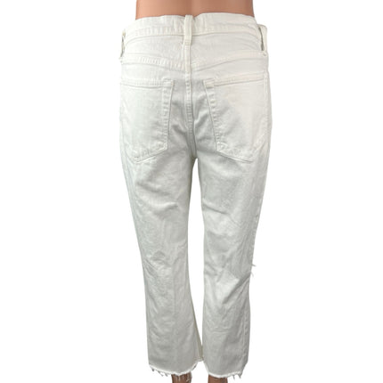 Abercrombie & Fitch White Ultra High Rise Straight Distressed Crop Denim Jeans 8