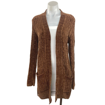 Matty Brown Cozy Open Front Long Sleeve Pockets Chenille Cardigan Sweater Size M