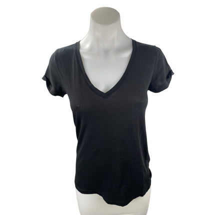 Club Monaco Women's Black Short Sleeve V Neck Basic T Shirt Tee Top Size XS